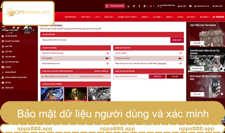 Chính Sách Bảo Mật OPPA888 2 Bảo mật dữ liệu người dùng và xác minh danh tính