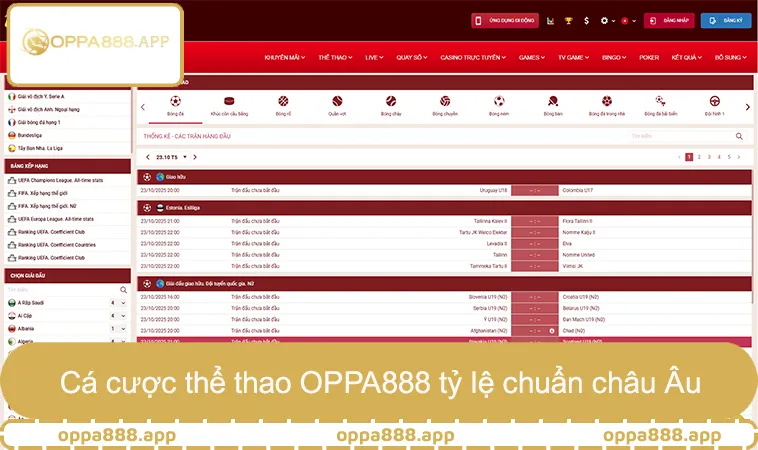 Cá cược thể thao OPPA888 tỷ lệ chuẩn châu Âu