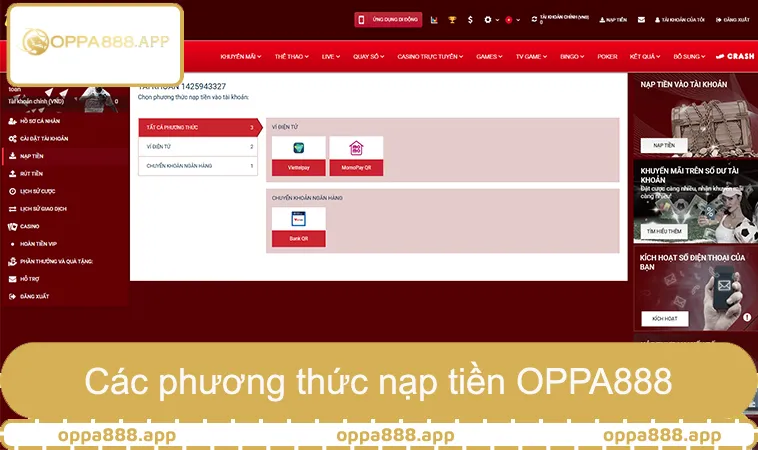 Nạp Tiền OPPA888 3 Các phương thức nạp tiền OPPA888, MomoPay ViettelPay Bank QR