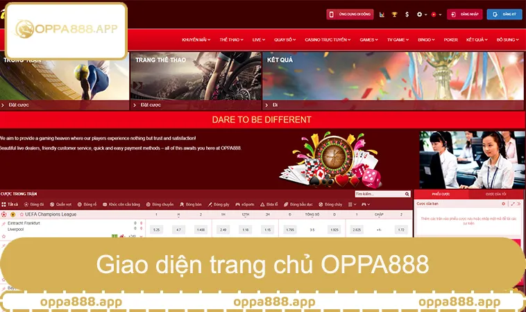 Đăng Nhập OPPA888 1 Giao diện trang chủ OPPA888 với logo vàng đen